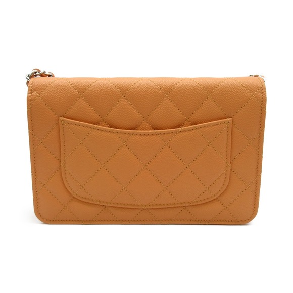 Chanel Caviar Wallet Chain Matelasse Bag Shoulder Skin Pink Orange - Picture 1 of 7